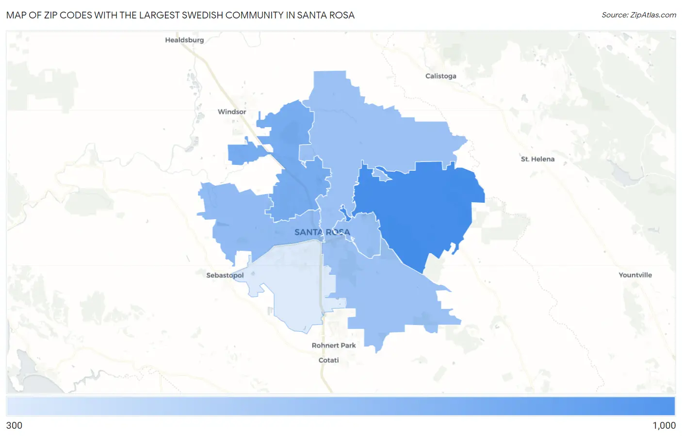 Zip Codes with the Largest Swedish Community in Santa Rosa Map