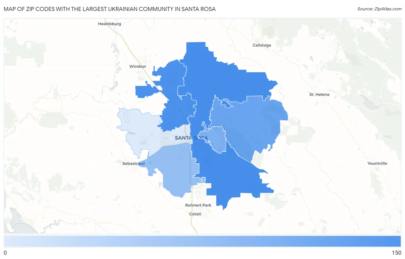 Zip Codes with the Largest Ukrainian Community in Santa Rosa Map