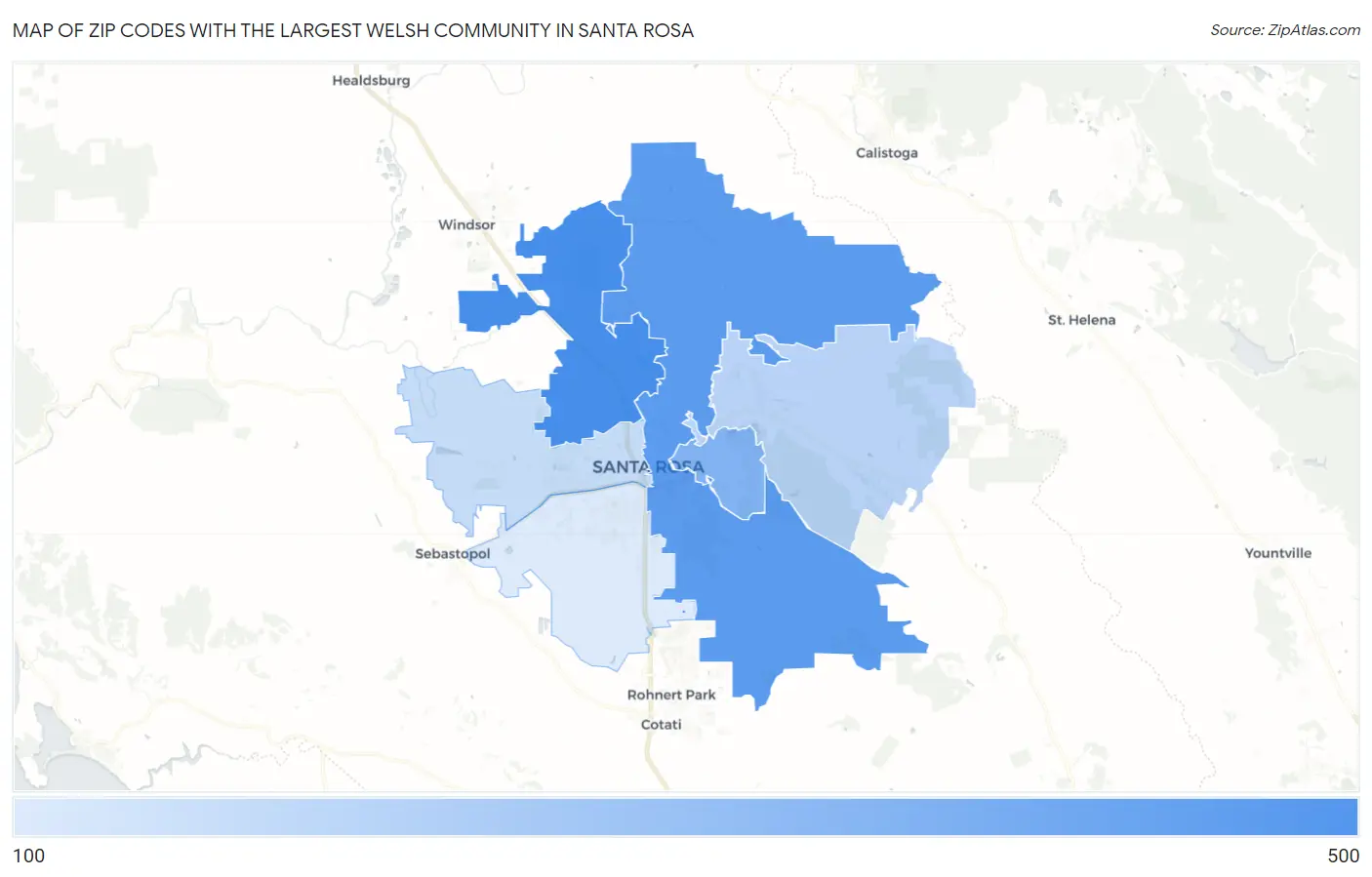 Zip Codes with the Largest Welsh Community in Santa Rosa Map