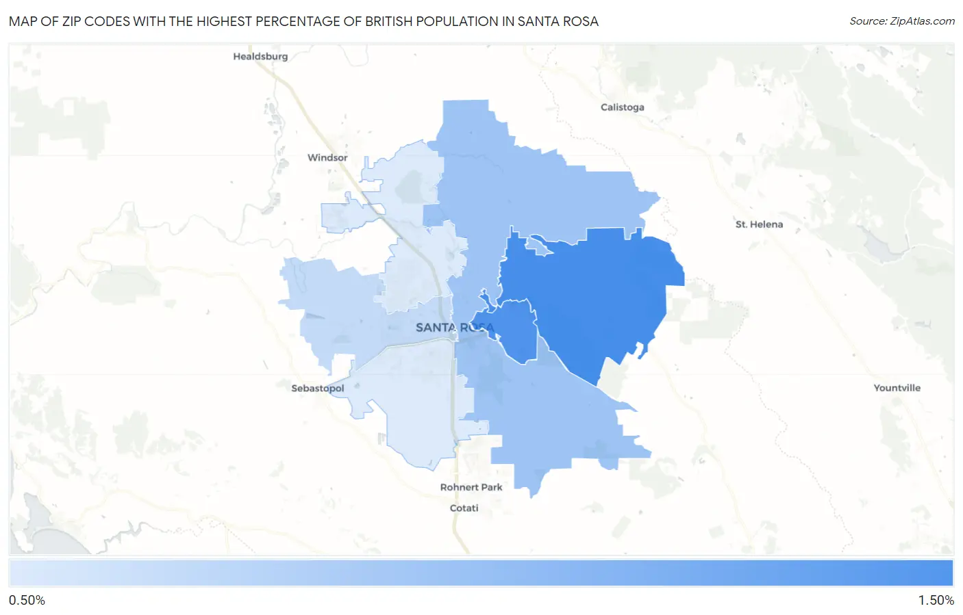 Zip Codes with the Highest Percentage of British Population in Santa Rosa Map
