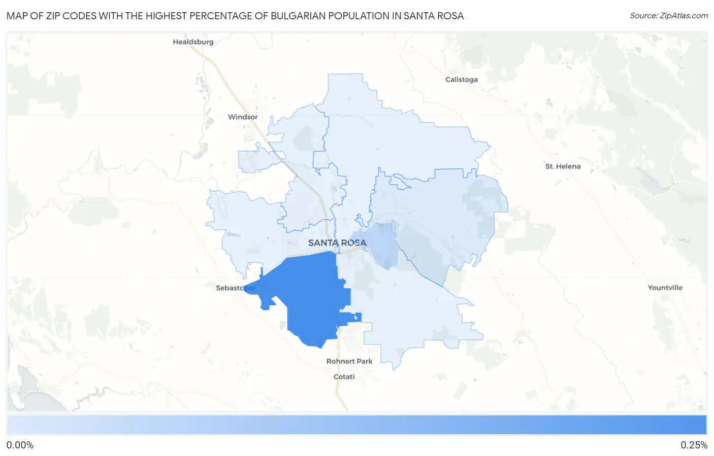 Zip Codes with the Highest Percentage of Bulgarian Population in Santa Rosa Map