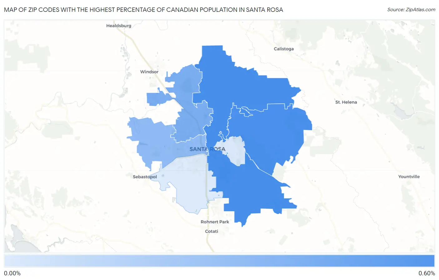 Zip Codes with the Highest Percentage of Canadian Population in Santa Rosa Map