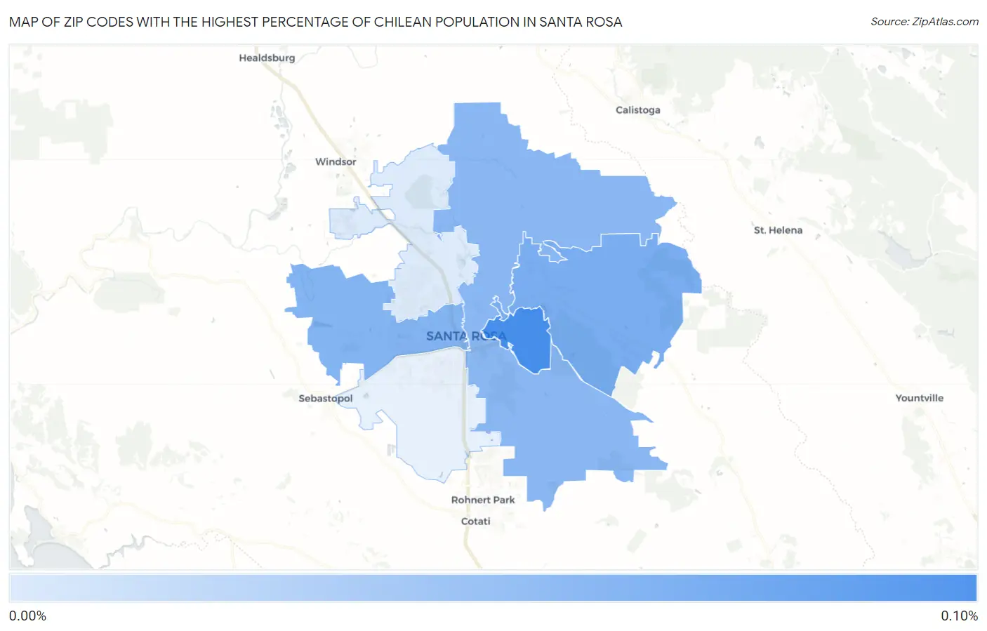 Zip Codes with the Highest Percentage of Chilean Population in Santa Rosa Map
