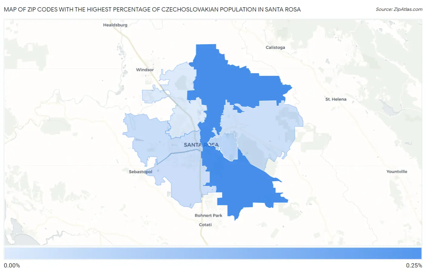 Zip Codes with the Highest Percentage of Czechoslovakian Population in Santa Rosa Map