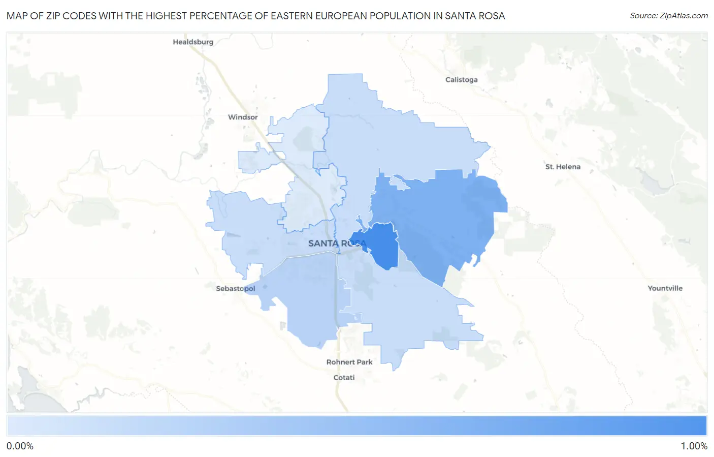 Zip Codes with the Highest Percentage of Eastern European Population in Santa Rosa Map