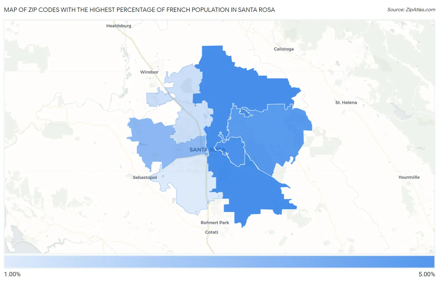Zip Codes with the Highest Percentage of French Population in Santa Rosa Map
