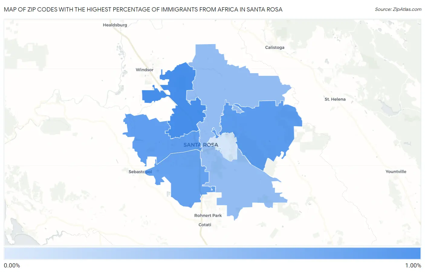 Zip Codes with the Highest Percentage of Immigrants from Africa in Santa Rosa Map
