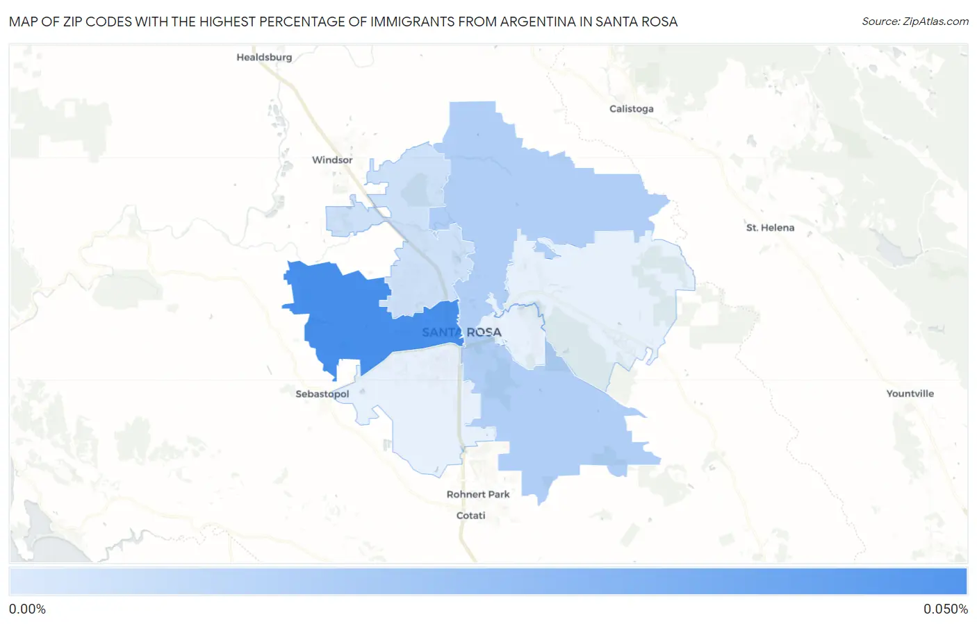 Zip Codes with the Highest Percentage of Immigrants from Argentina in Santa Rosa Map