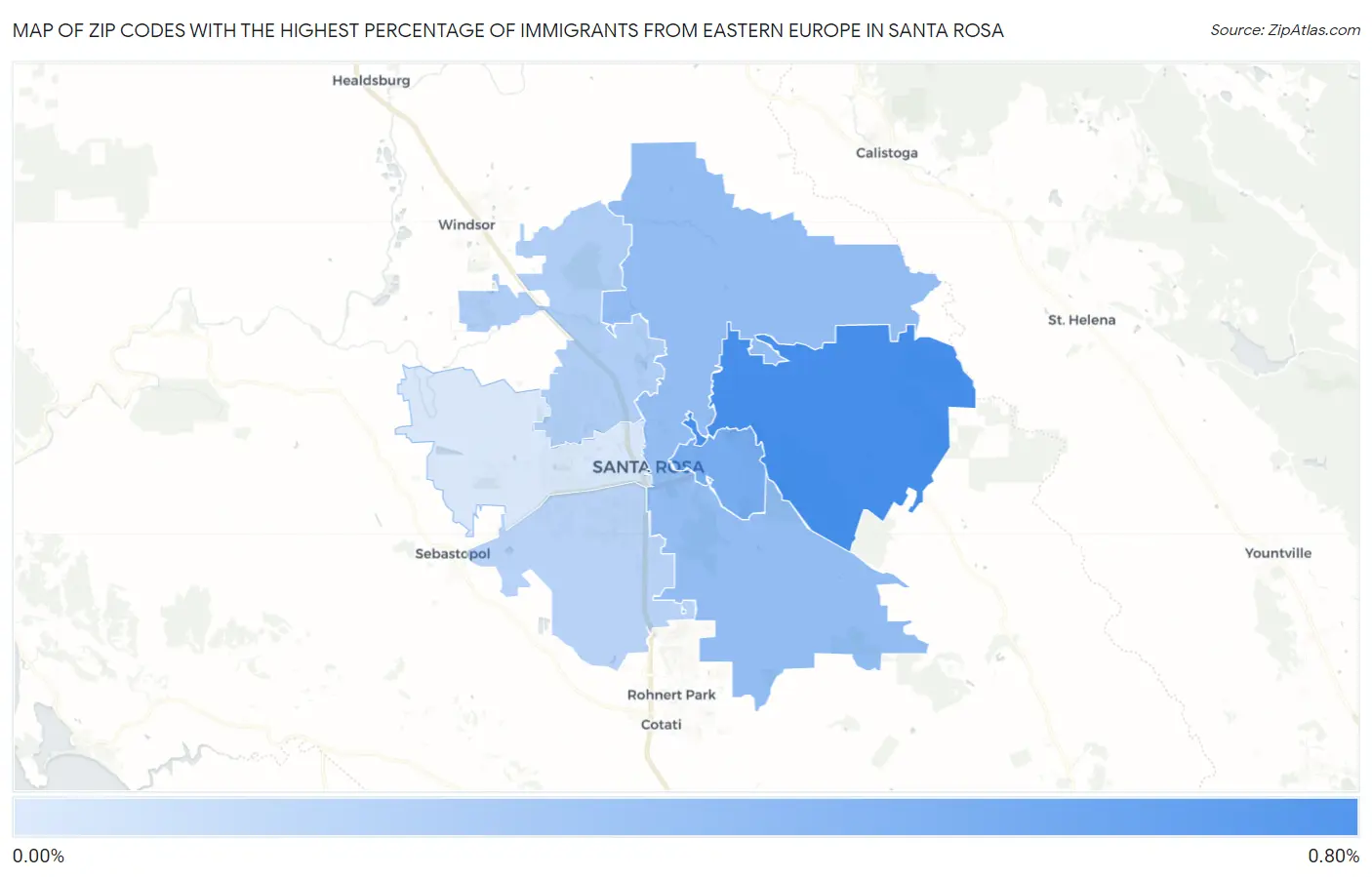 Zip Codes with the Highest Percentage of Immigrants from Eastern Europe in Santa Rosa Map