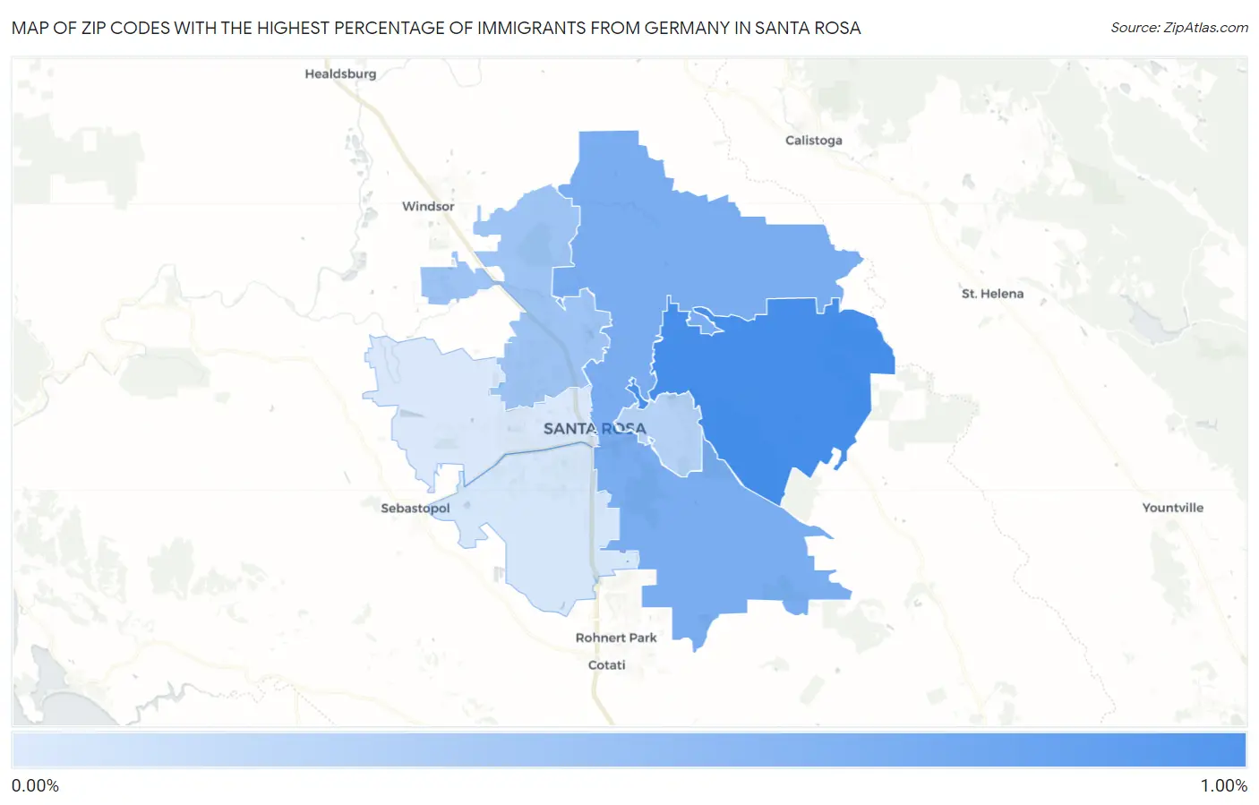 Zip Codes with the Highest Percentage of Immigrants from Germany in Santa Rosa Map