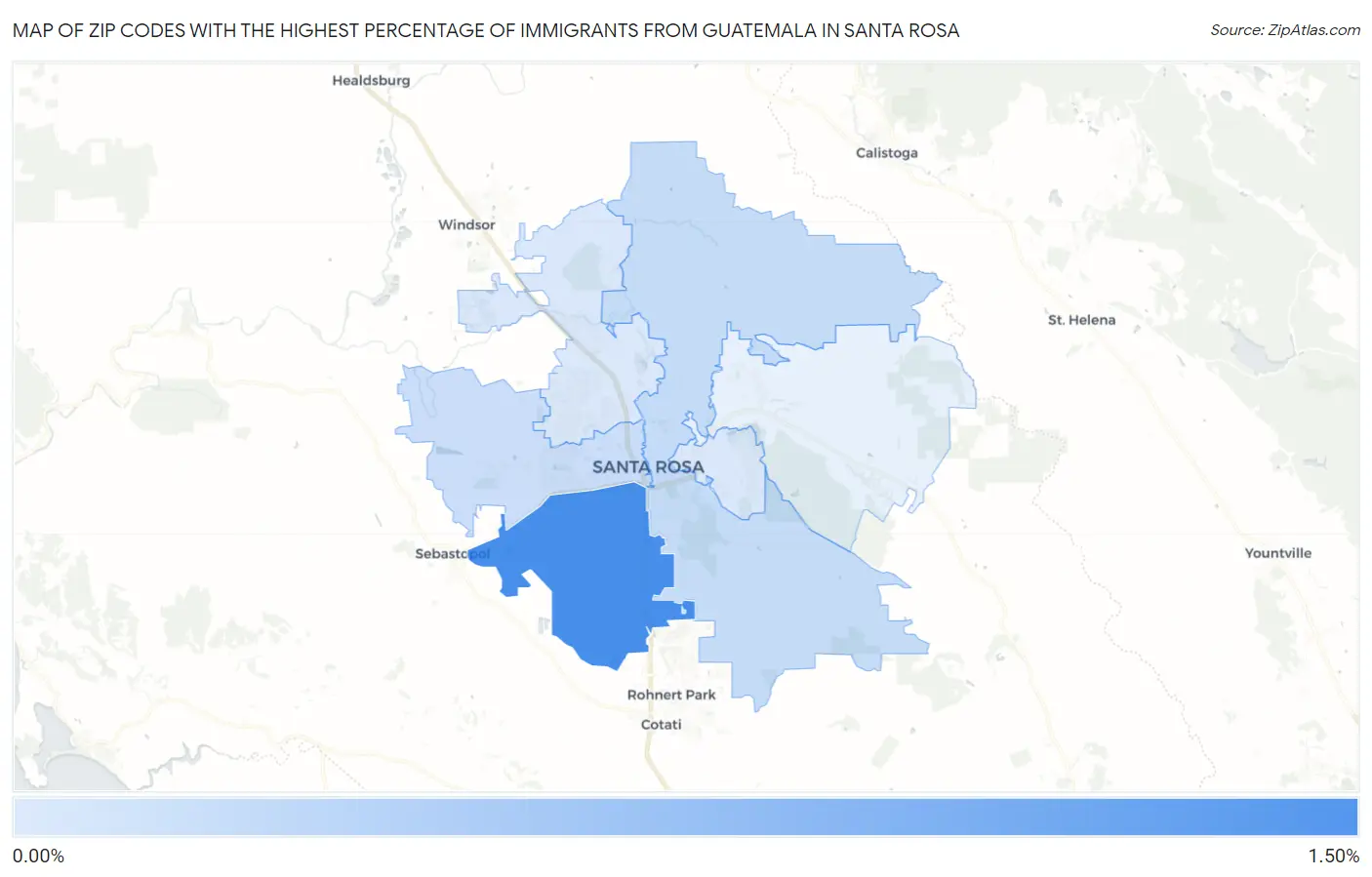 Zip Codes with the Highest Percentage of Immigrants from Guatemala in Santa Rosa Map