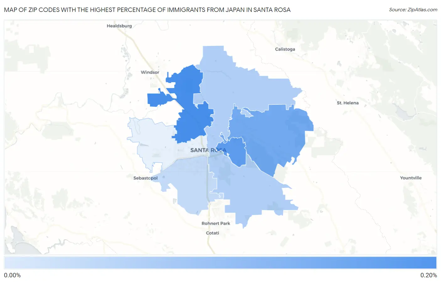 Zip Codes with the Highest Percentage of Immigrants from Japan in Santa Rosa Map