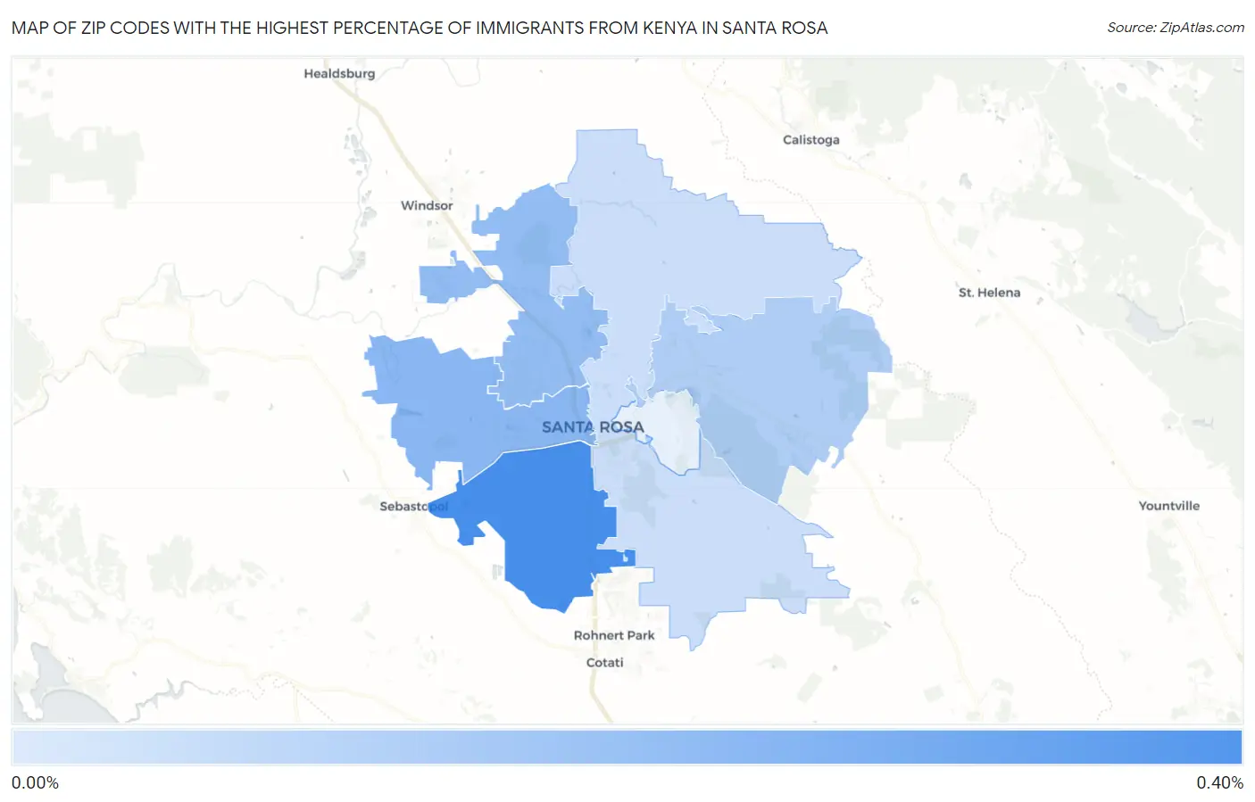 Zip Codes with the Highest Percentage of Immigrants from Kenya in Santa Rosa Map