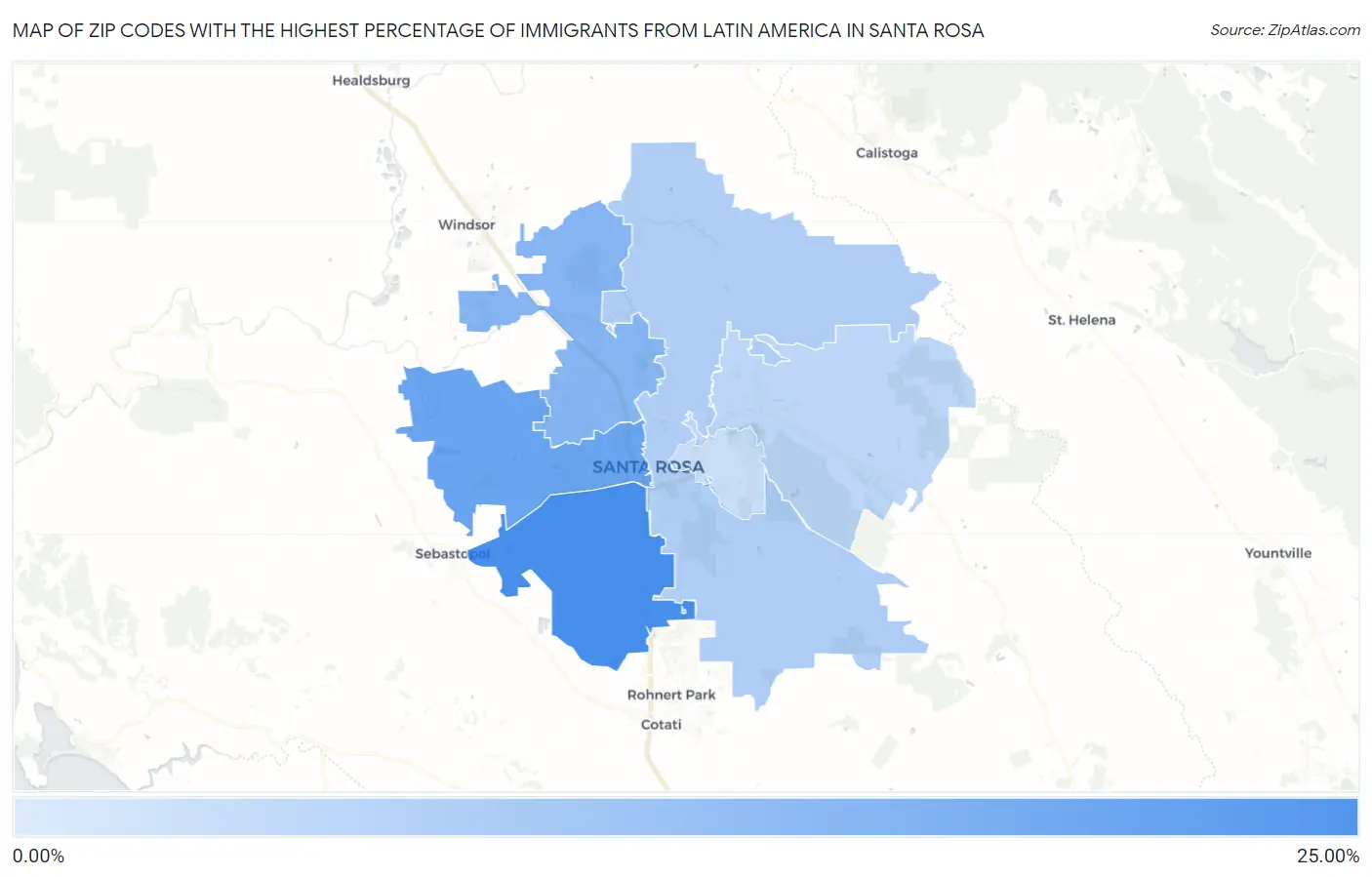 Zip Codes with the Highest Percentage of Immigrants from Latin America in Santa Rosa Map