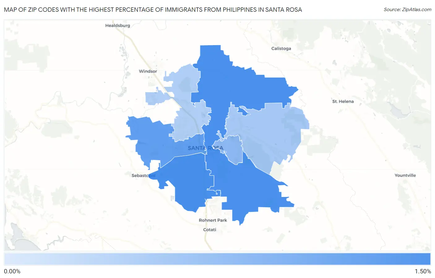 Zip Codes with the Highest Percentage of Immigrants from Philippines in Santa Rosa Map