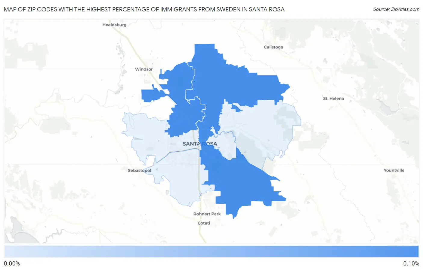 Zip Codes with the Highest Percentage of Immigrants from Sweden in Santa Rosa Map
