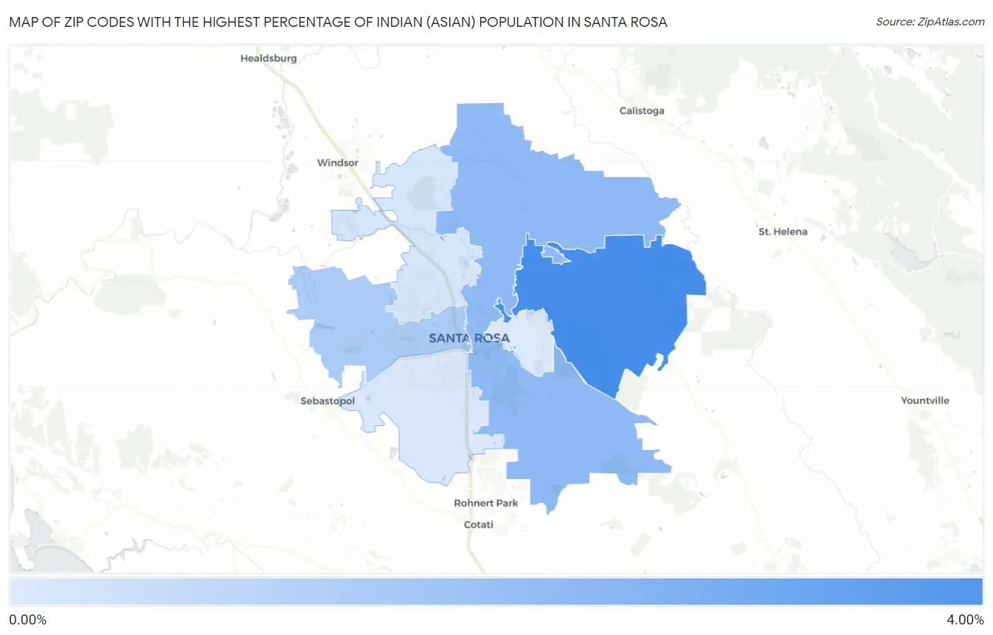 Zip Codes with the Highest Percentage of Indian (Asian) Population in Santa Rosa Map