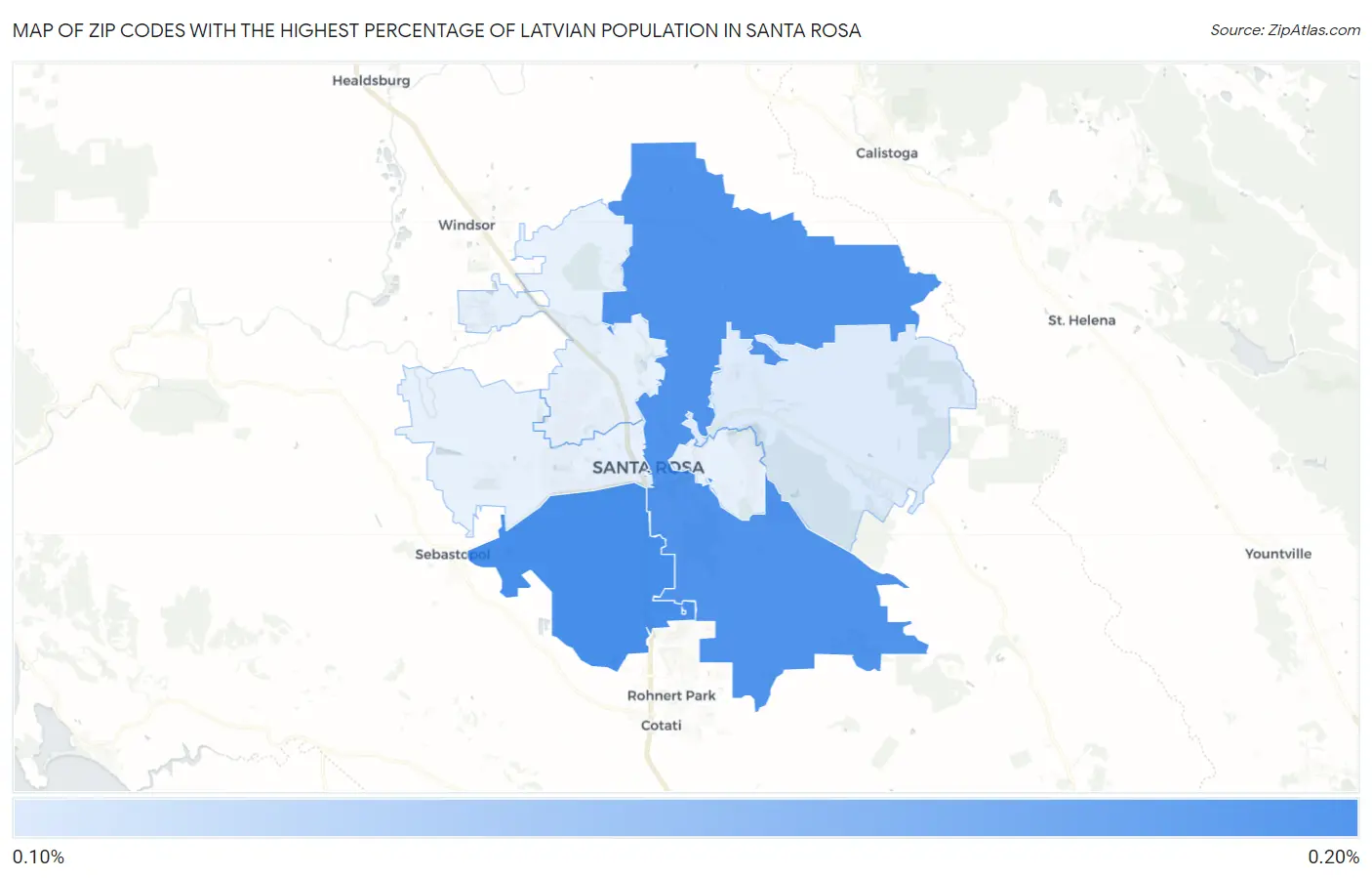 Zip Codes with the Highest Percentage of Latvian Population in Santa Rosa Map