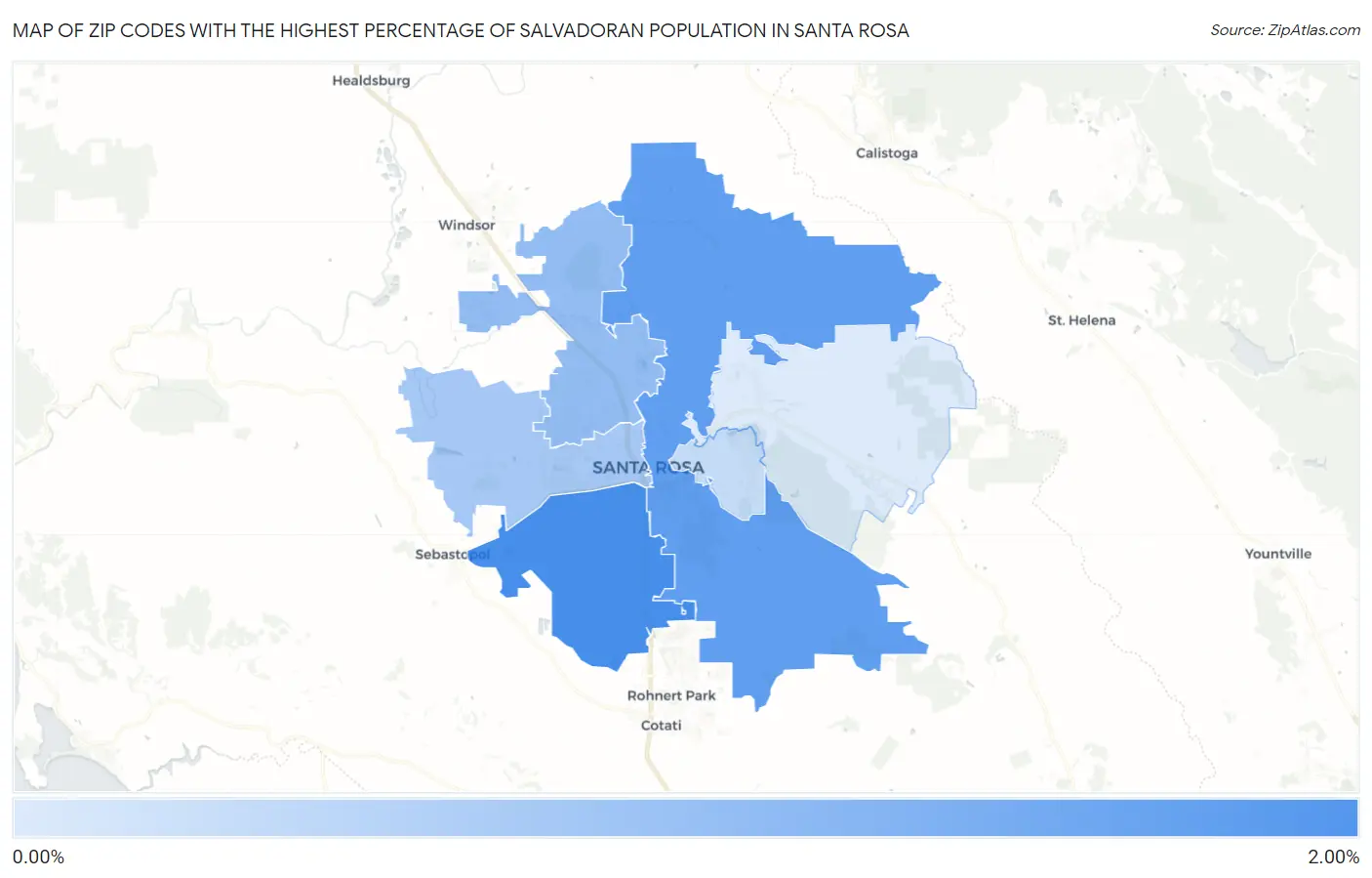 Zip Codes with the Highest Percentage of Salvadoran Population in Santa Rosa Map