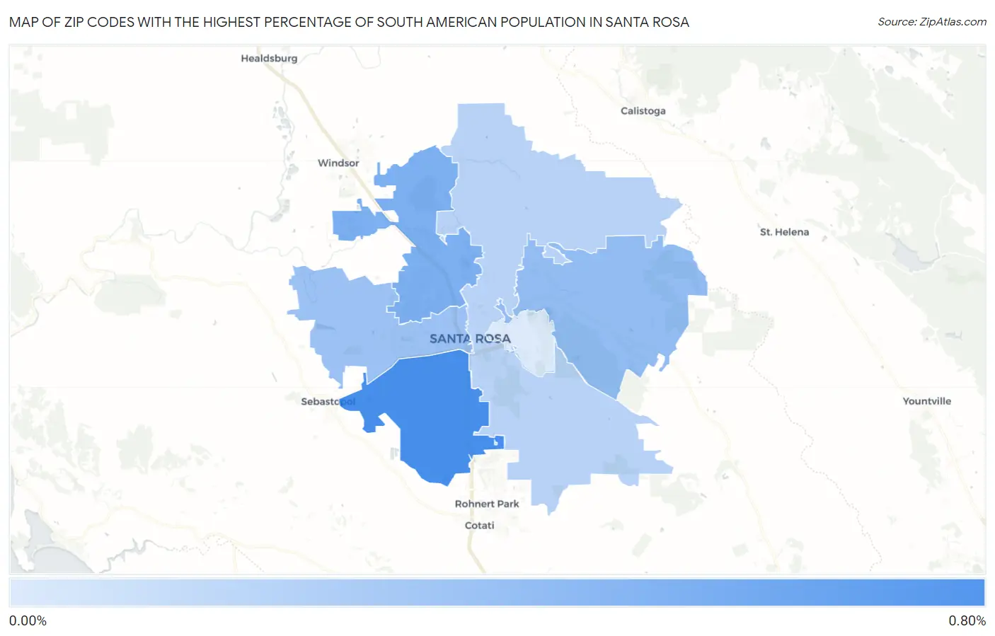Zip Codes with the Highest Percentage of South American Population in Santa Rosa Map