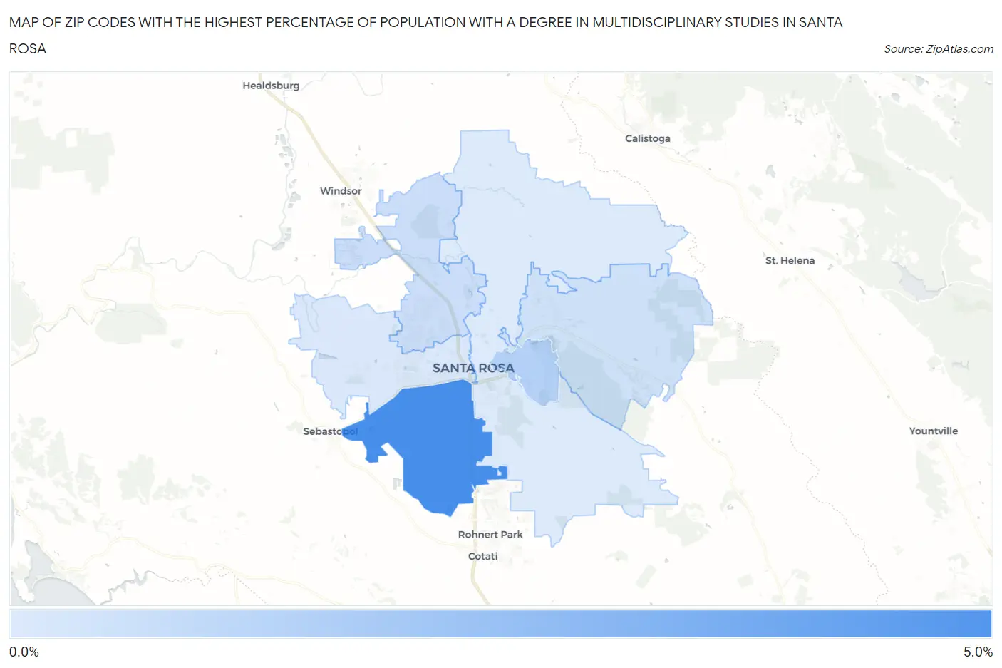 Zip Codes with the Highest Percentage of Population with a Degree in Multidisciplinary Studies in Santa Rosa Map