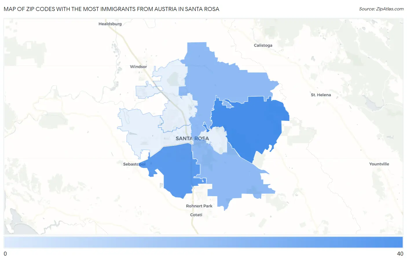 Zip Codes with the Most Immigrants from Austria in Santa Rosa Map