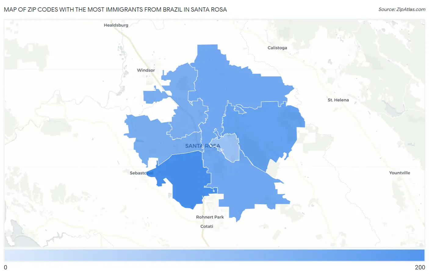 Zip Codes with the Most Immigrants from Brazil in Santa Rosa Map