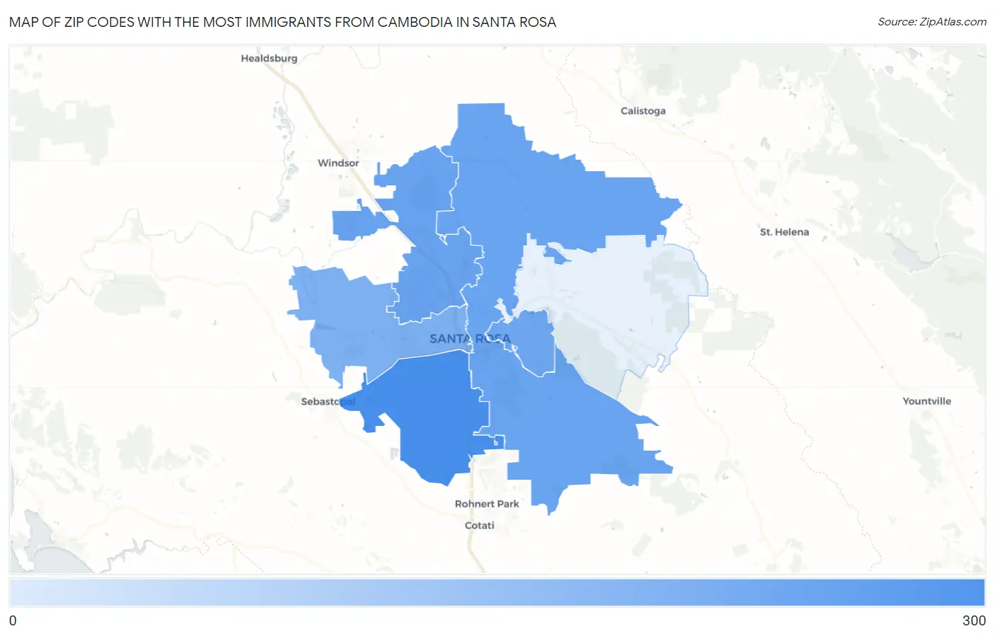 Zip Codes with the Most Immigrants from Cambodia in Santa Rosa Map