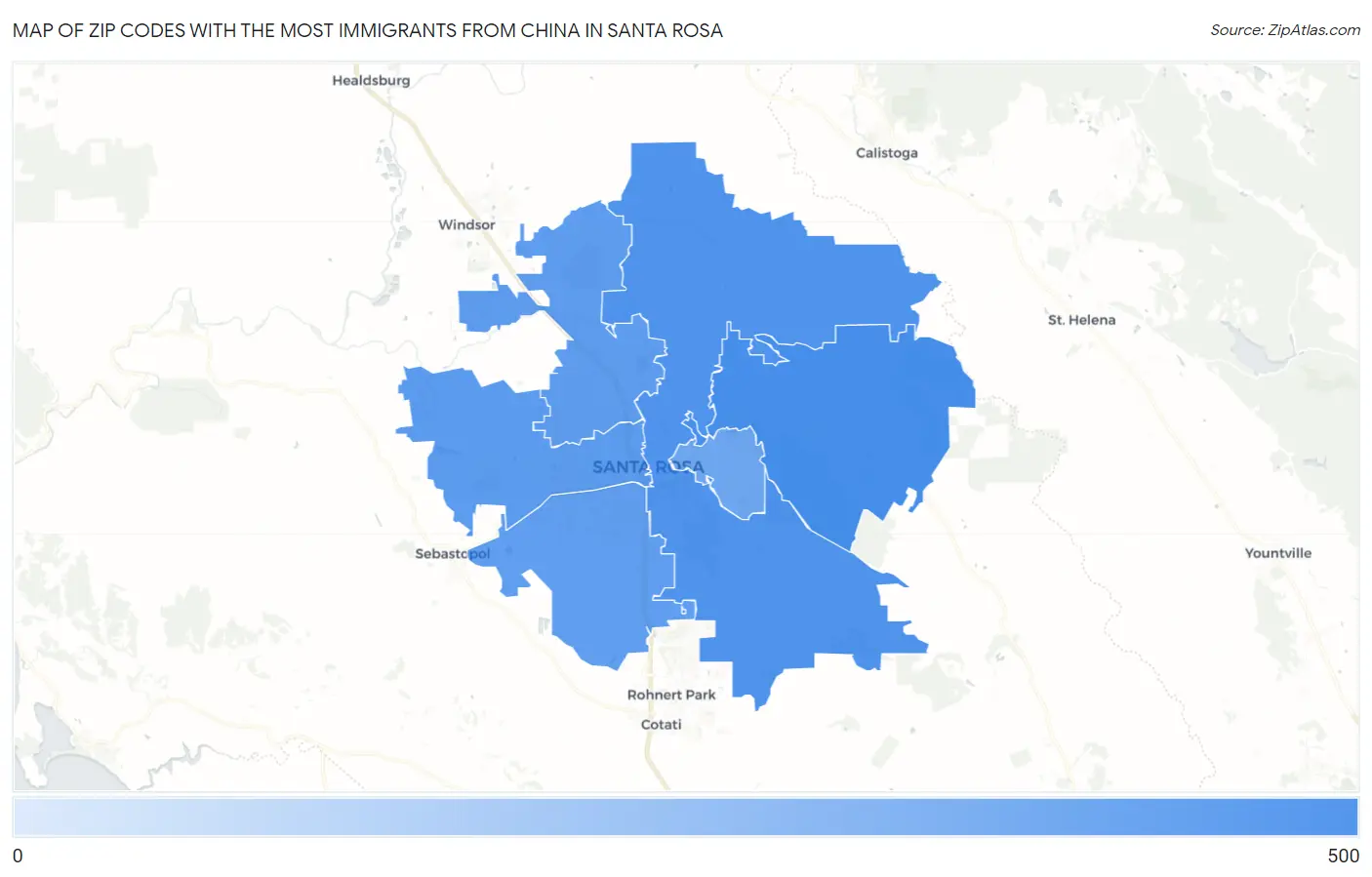 Zip Codes with the Most Immigrants from China in Santa Rosa Map