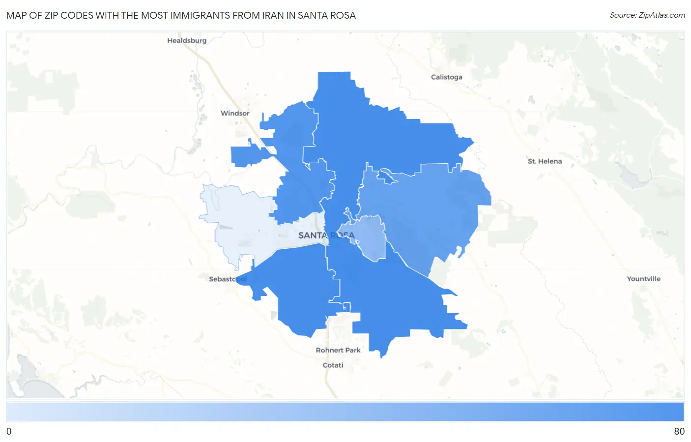 Zip Codes with the Most Immigrants from Iran in Santa Rosa Map