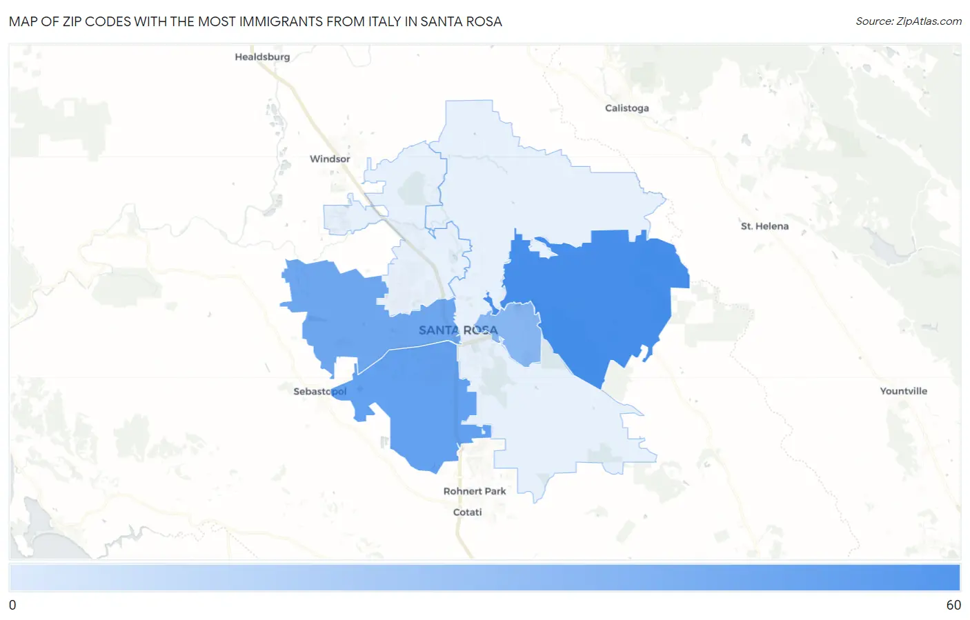 Zip Codes with the Most Immigrants from Italy in Santa Rosa Map