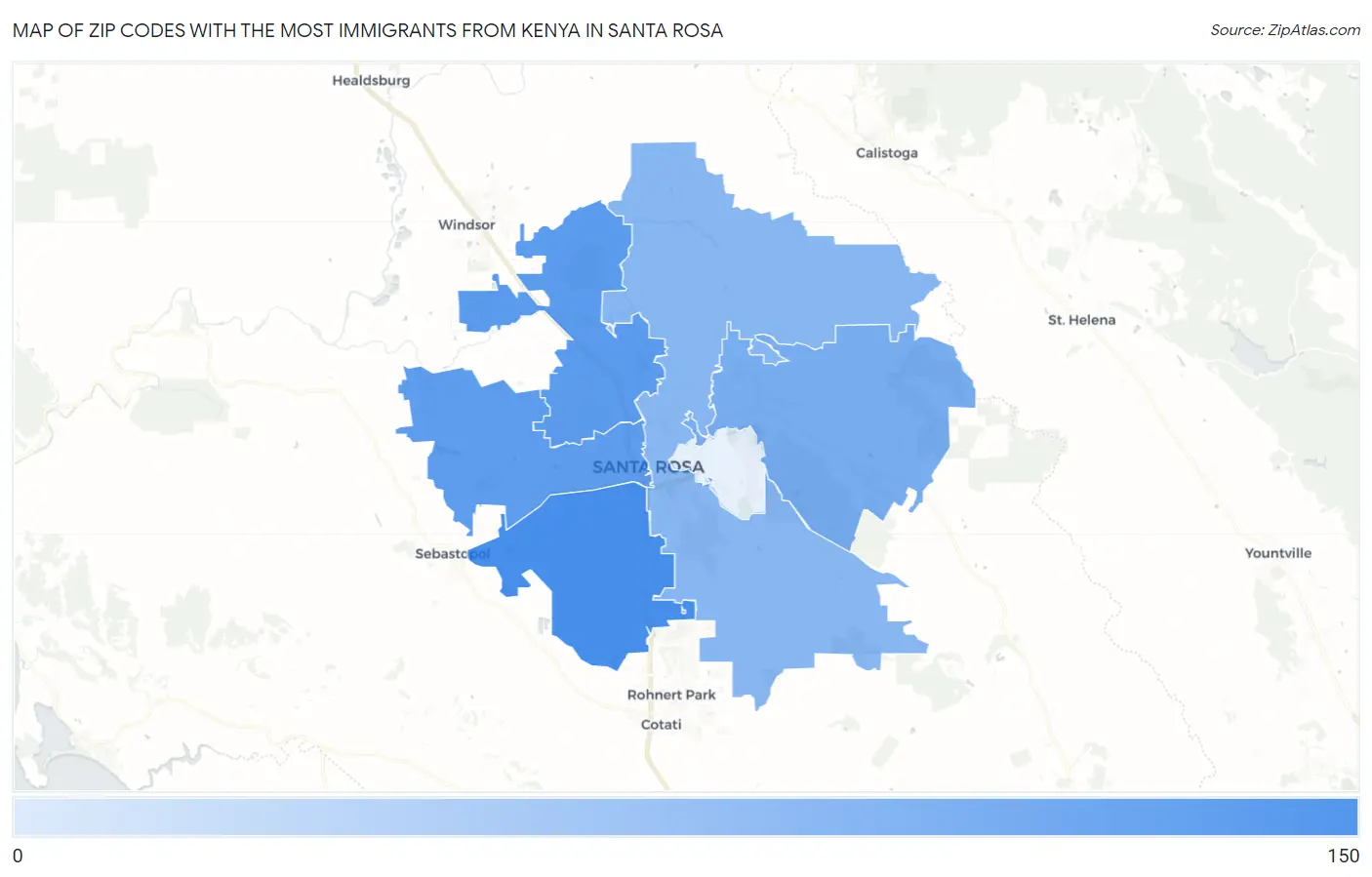 Zip Codes with the Most Immigrants from Kenya in Santa Rosa Map