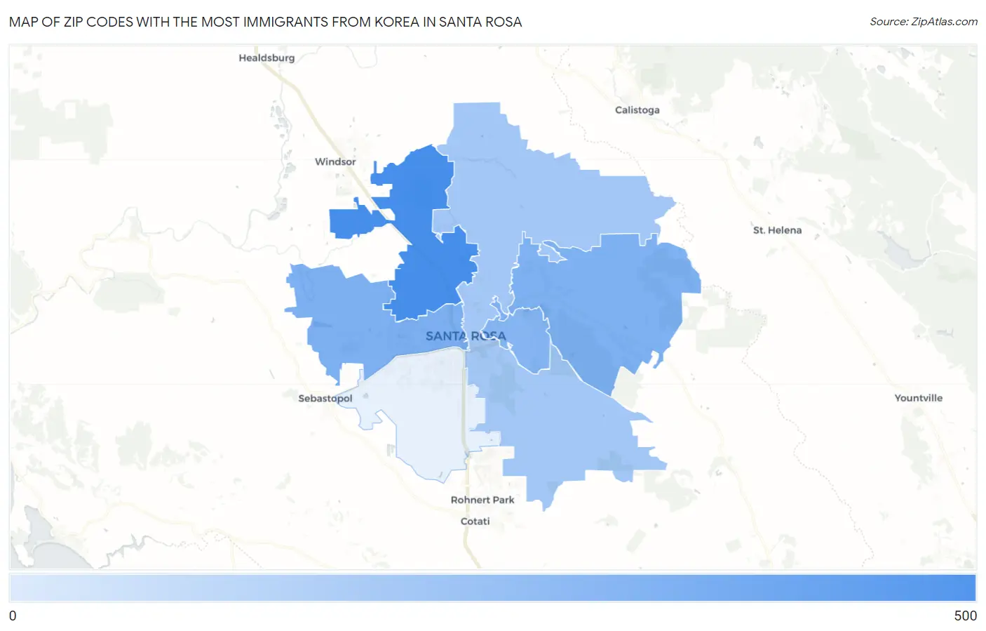 Zip Codes with the Most Immigrants from Korea in Santa Rosa Map