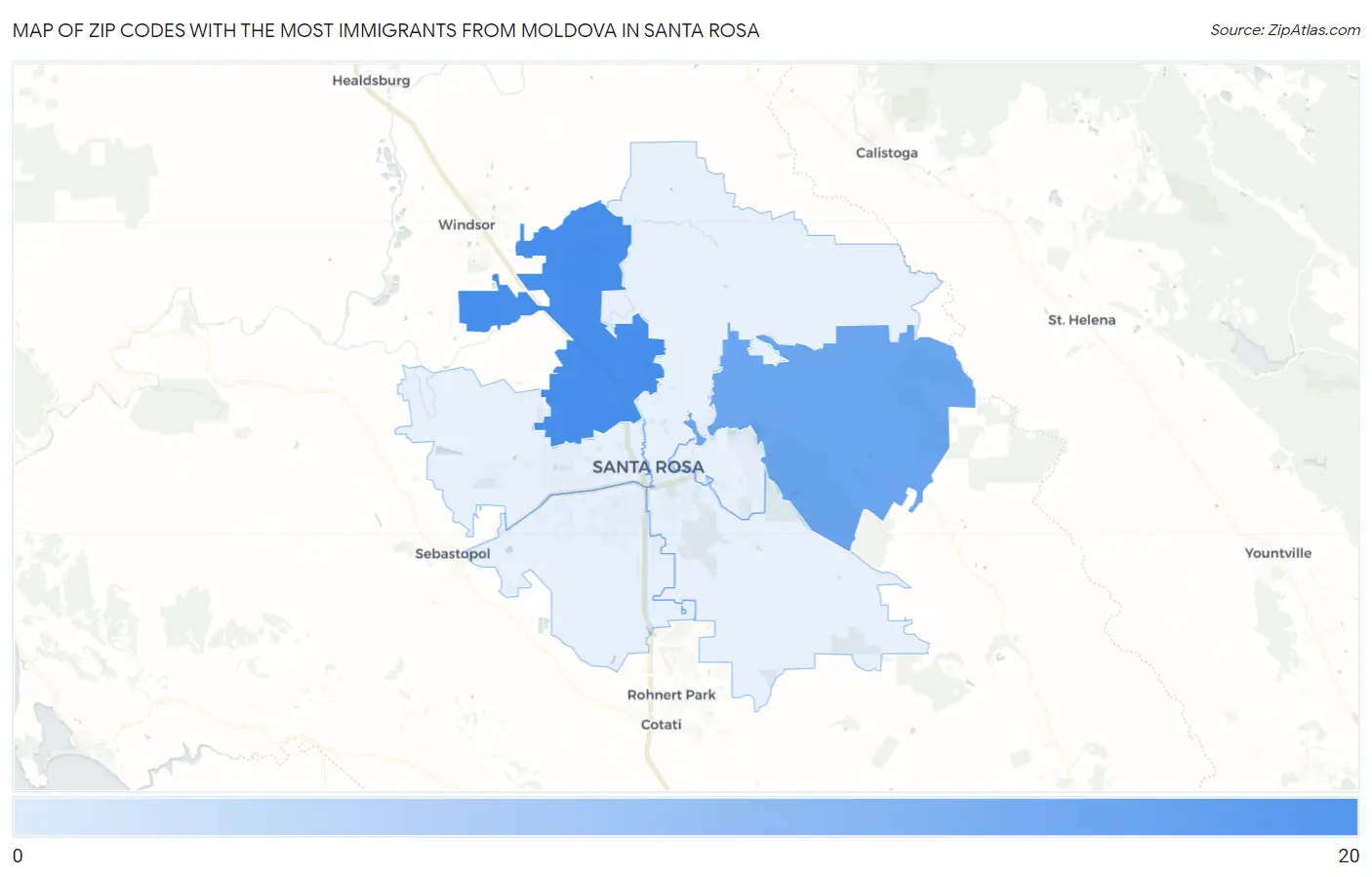 Zip Codes with the Most Immigrants from Moldova in Santa Rosa Map