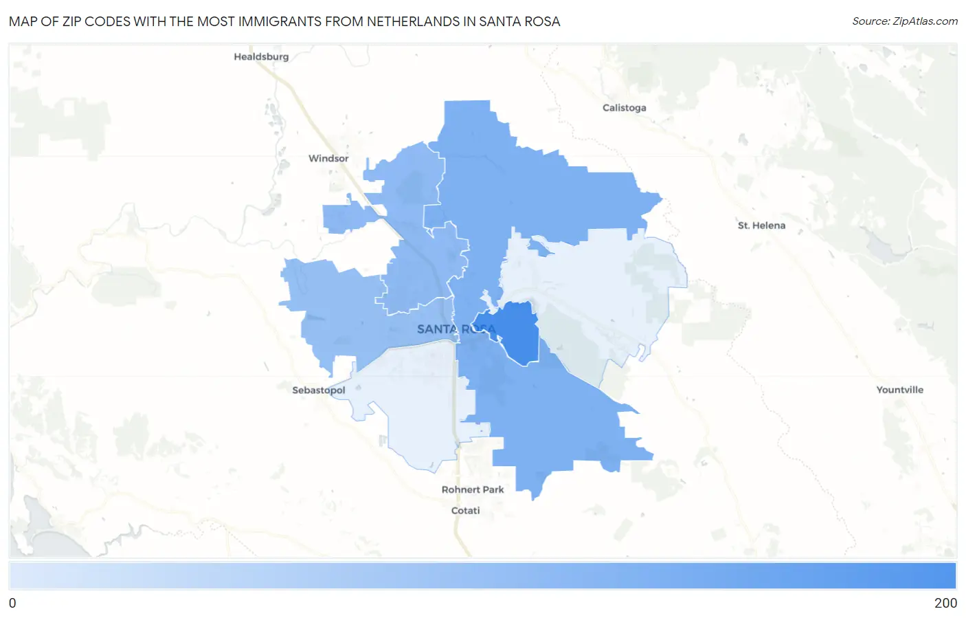 Zip Codes with the Most Immigrants from Netherlands in Santa Rosa Map