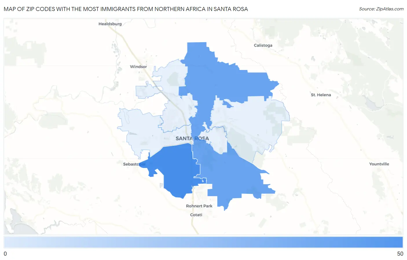 Zip Codes with the Most Immigrants from Northern Africa in Santa Rosa Map