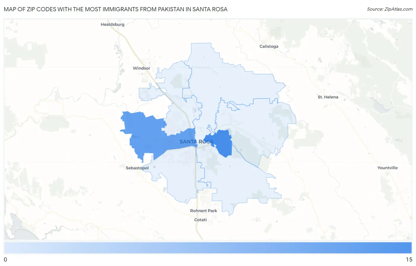 Zip Codes with the Most Immigrants from Pakistan in Santa Rosa Map