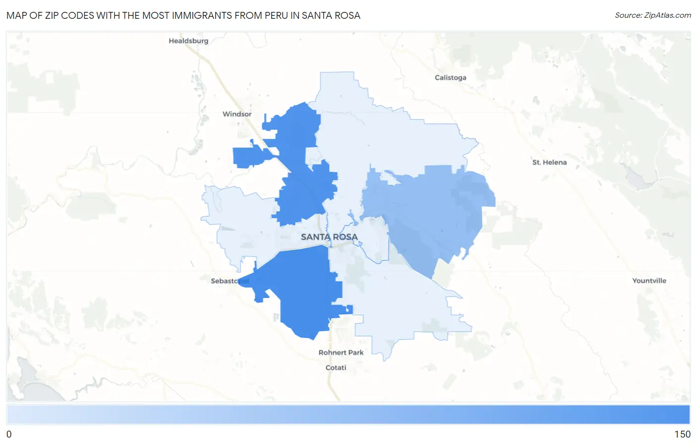 Zip Codes with the Most Immigrants from Peru in Santa Rosa Map
