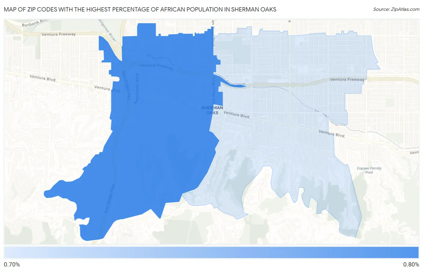Zip Codes with the Highest Percentage of African Population in Sherman Oaks Map