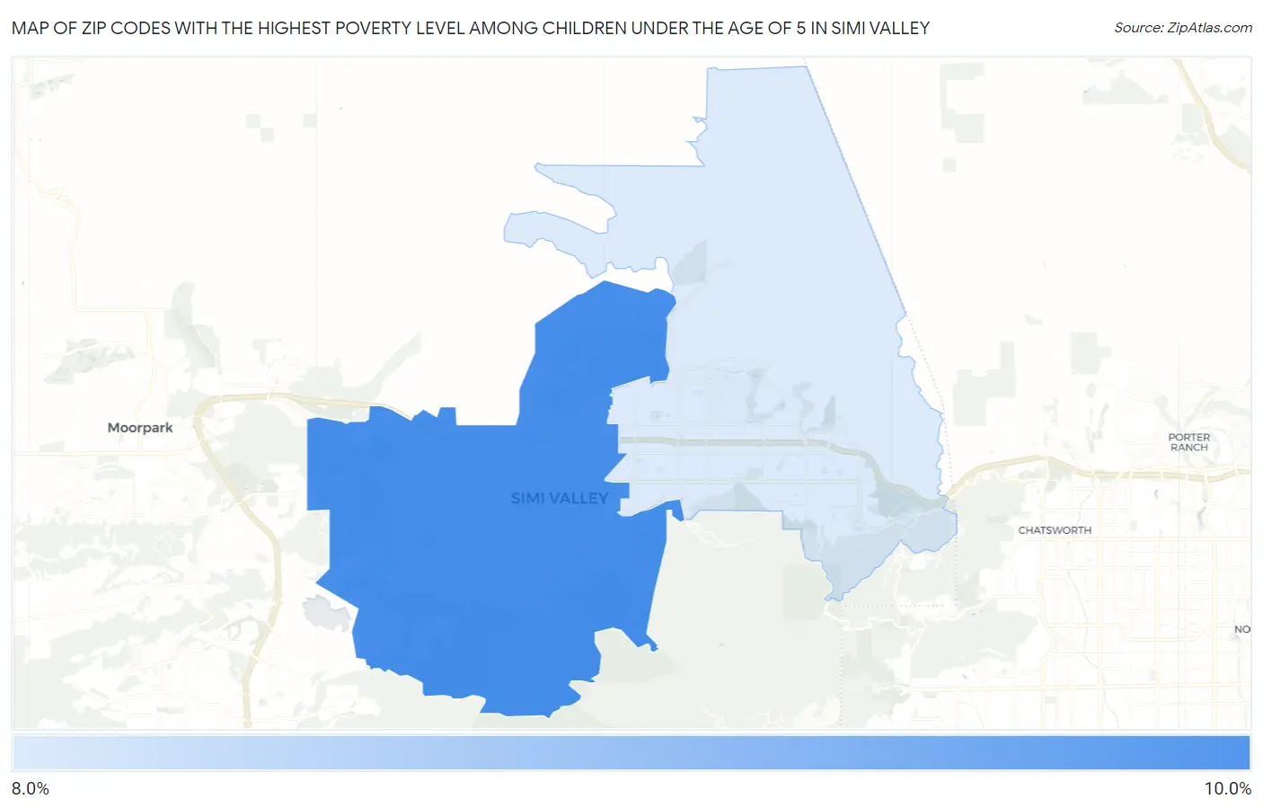 Zip Codes with the Highest Poverty Level Among Children Under the Age of 5 in Simi Valley Map