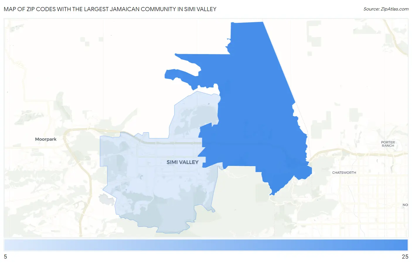 Zip Codes with the Largest Jamaican Community in Simi Valley Map