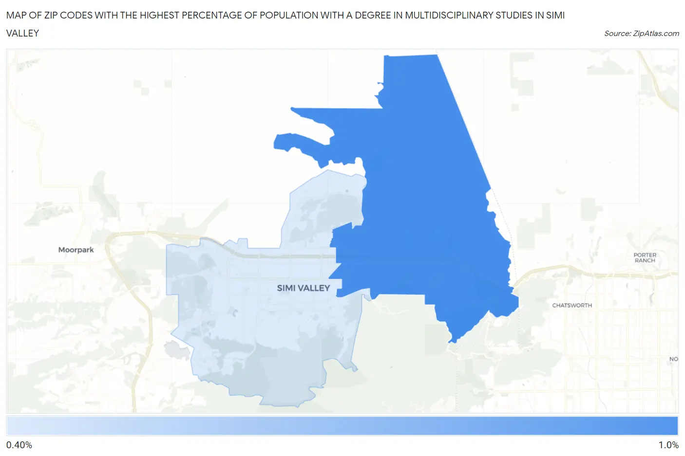 Zip Codes with the Highest Percentage of Population with a Degree in Multidisciplinary Studies in Simi Valley Map