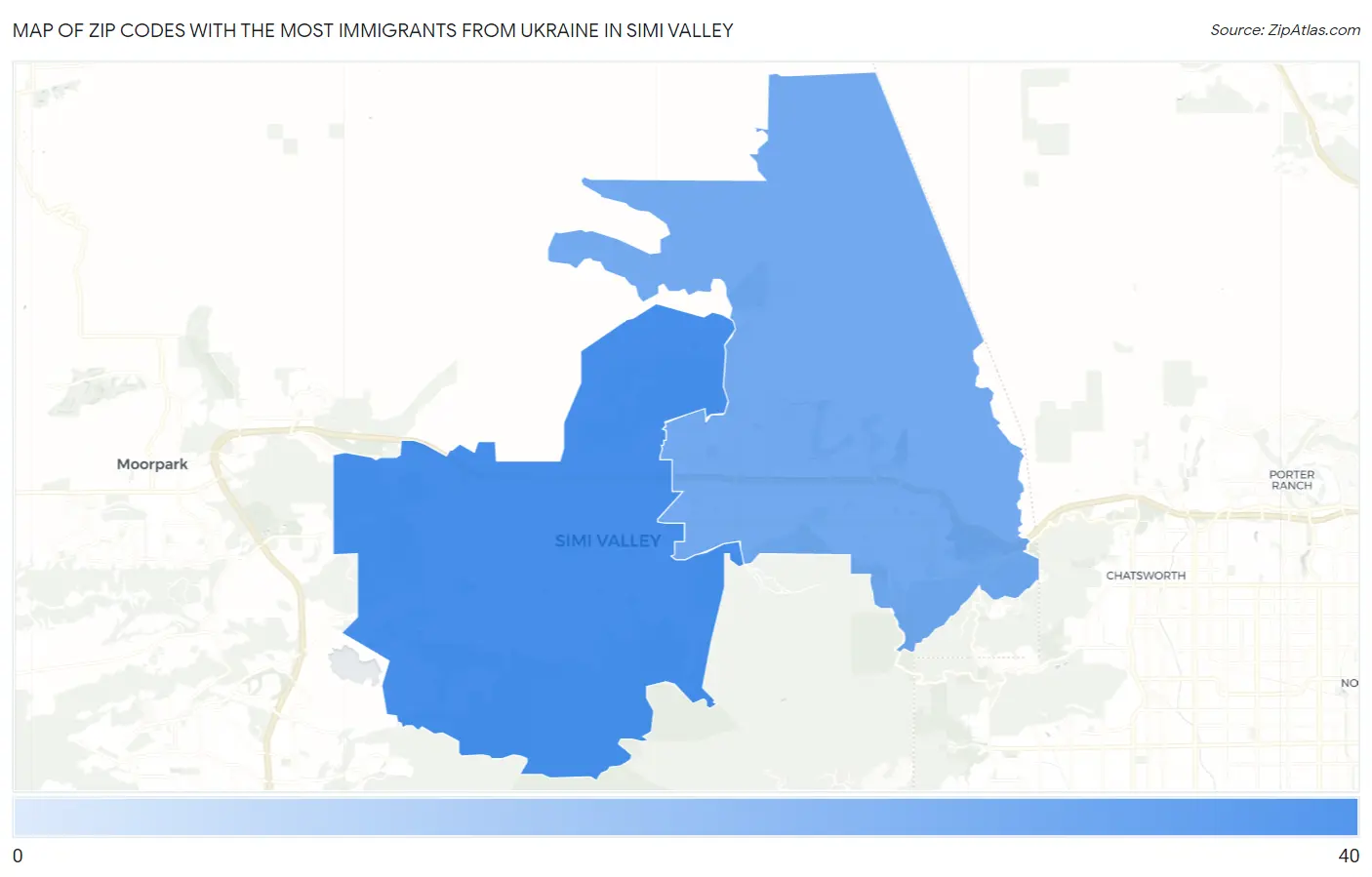Zip Codes with the Most Immigrants from Ukraine in Simi Valley Map