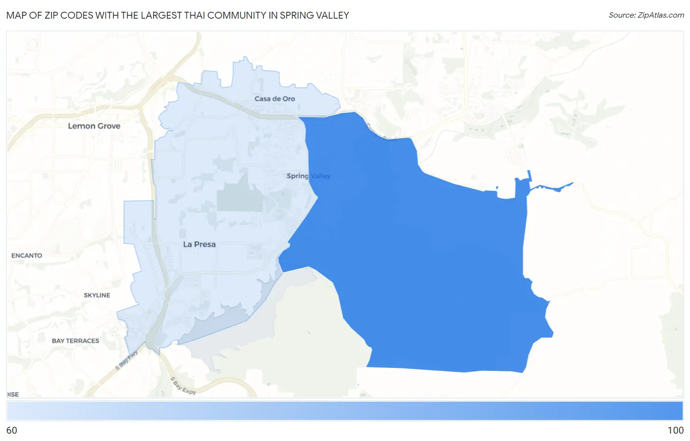 Zip Codes with the Largest Thai Community in Spring Valley Map