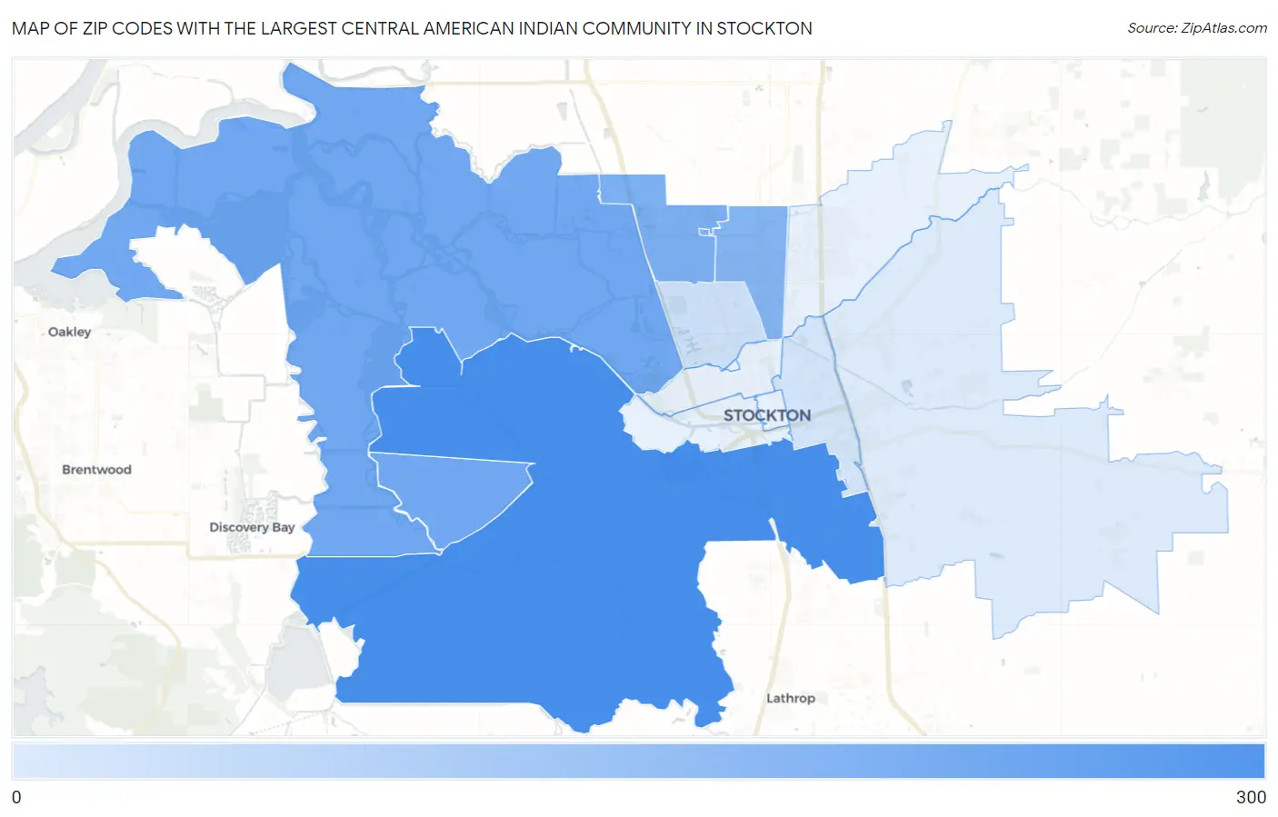 Zip Codes with the Largest Central American Indian Community in Stockton Map