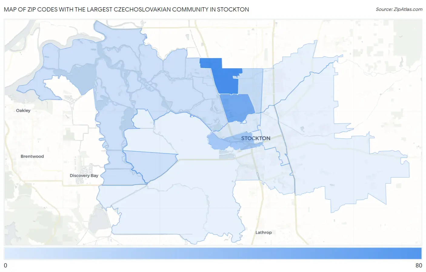 Zip Codes with the Largest Czechoslovakian Community in Stockton Map