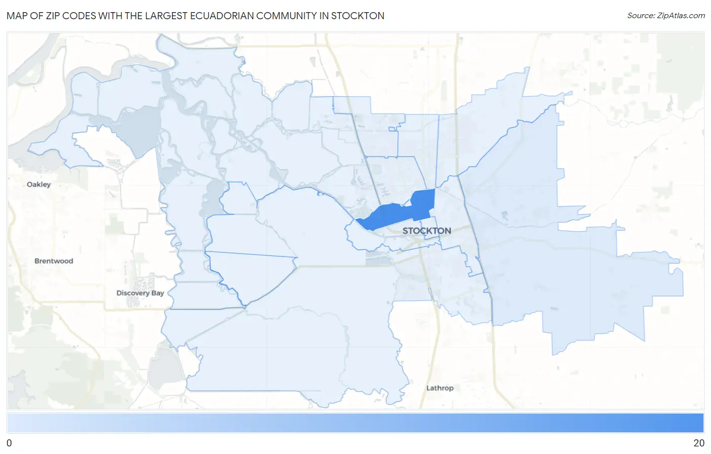 Zip Codes with the Largest Ecuadorian Community in Stockton Map