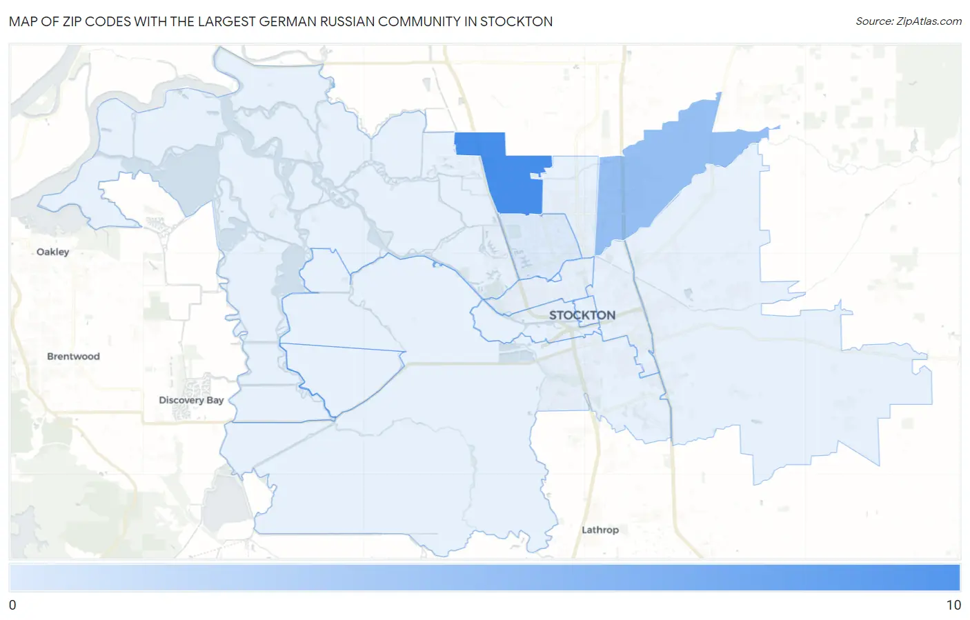 Zip Codes with the Largest German Russian Community in Stockton Map