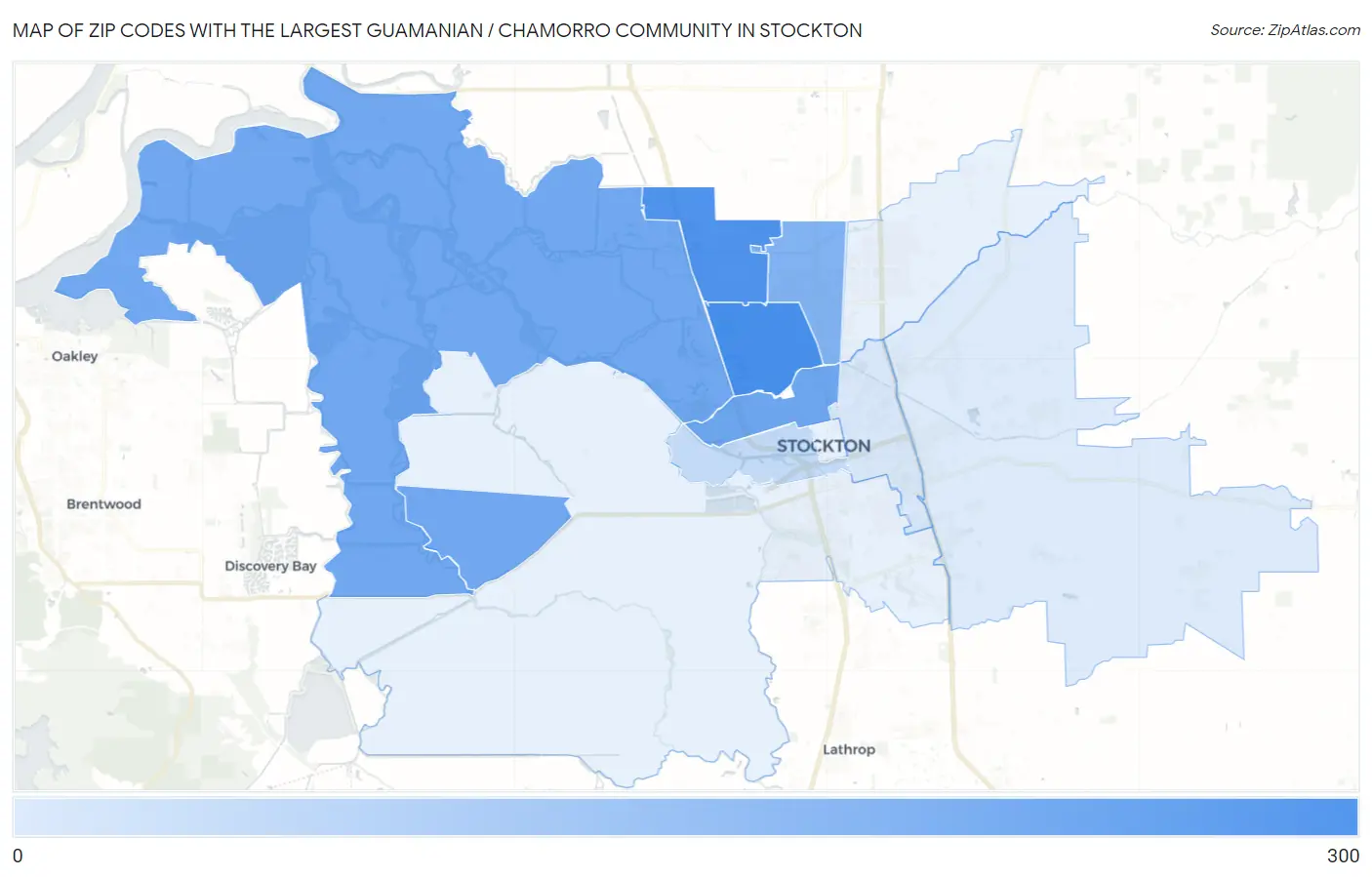 Zip Codes with the Largest Guamanian / Chamorro Community in Stockton Map