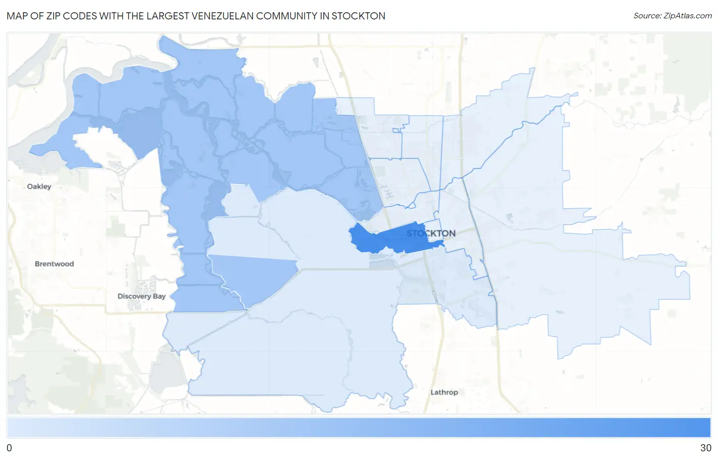 Zip Codes with the Largest Venezuelan Community in Stockton Map